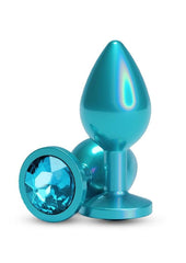 Rear Assets Chrome Anal Plug - Teal Close-up of chrome-plated anal plug with tapered shape for beginners and advanced users- Medium