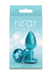Rear Assets Chrome Anal Plug -Shiny chrome anal plug with tapered tip designed for smooth penetration and erotic anal play  Teal - Small