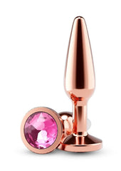 Close-up of lightweight chrome anal plug tip - Rose Gold - Medium
