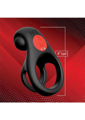 Red Dot Silicone Rechargeable Vibrating Cock Ring with Controller V2 - Black/Red