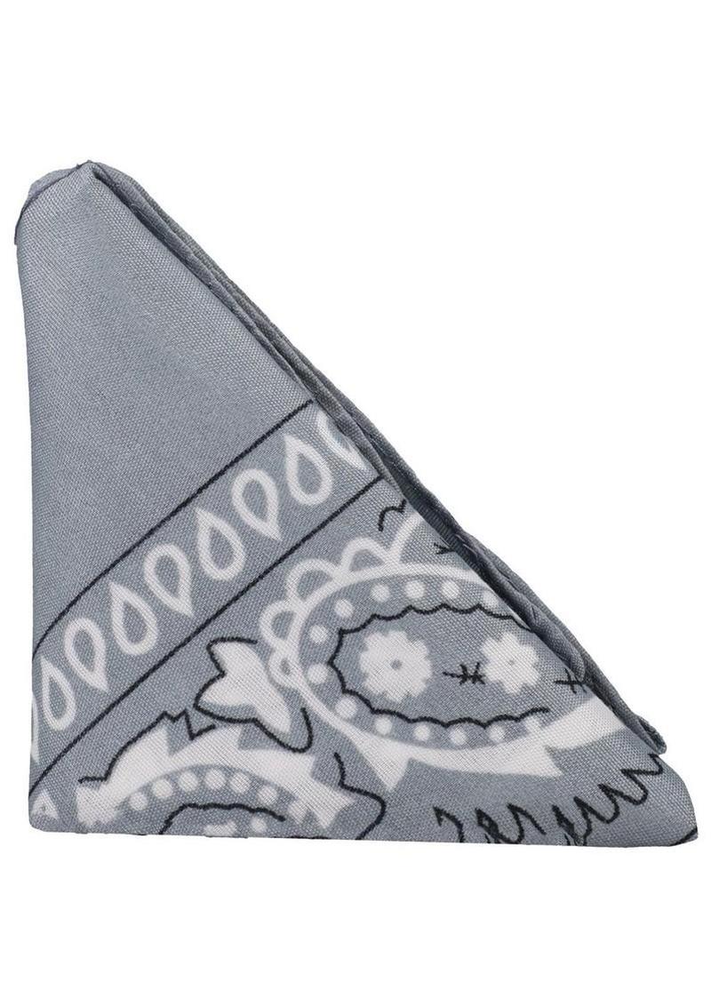Gray bandana with white patterns on a white background