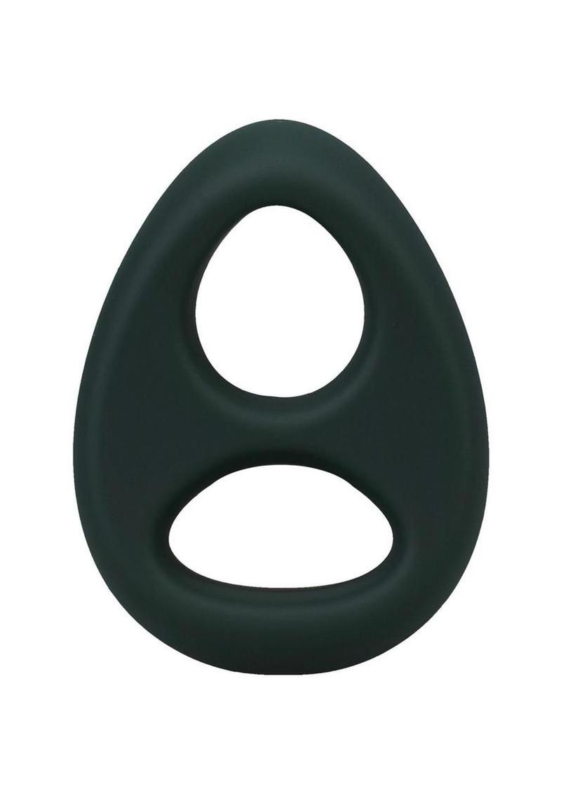 Black rubber ring with two circular holes for cock and ball torture