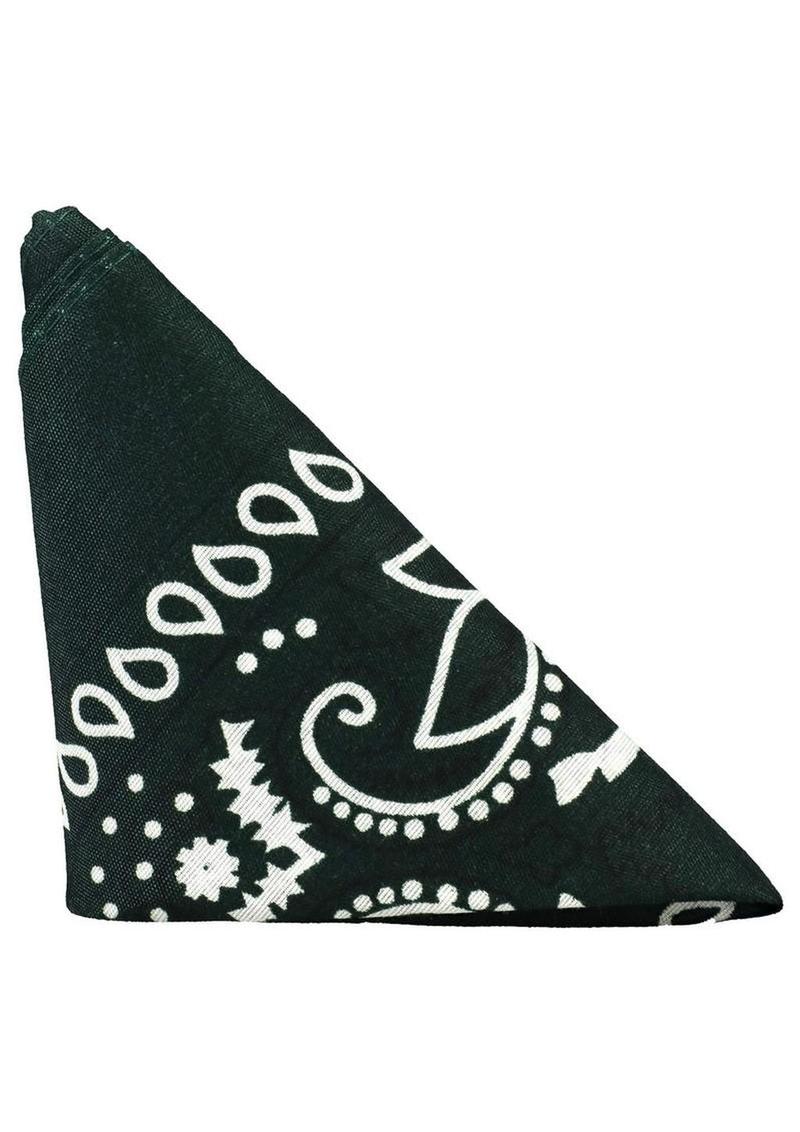 Black bandana with white paisley pattern on a white background