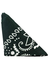 Black bandana with white paisley pattern on a white background