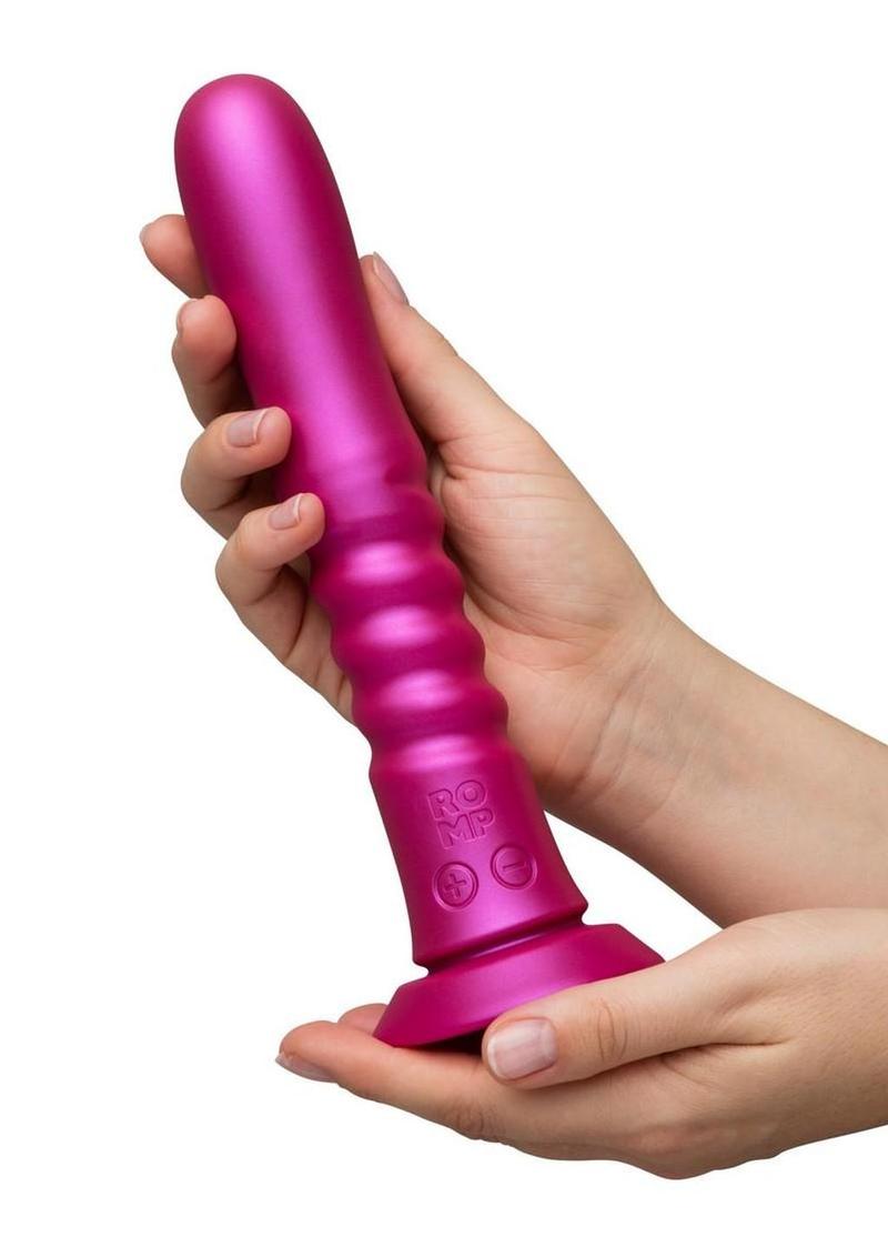 Romp Jiggle Rechargeable Silicone Thrusting Vibrating Dildo with Suction Cup - Pink