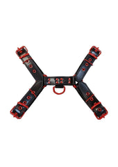 Rouge Leather Over The Head Harness Black with Red Accessories - Black/Red - XLarge