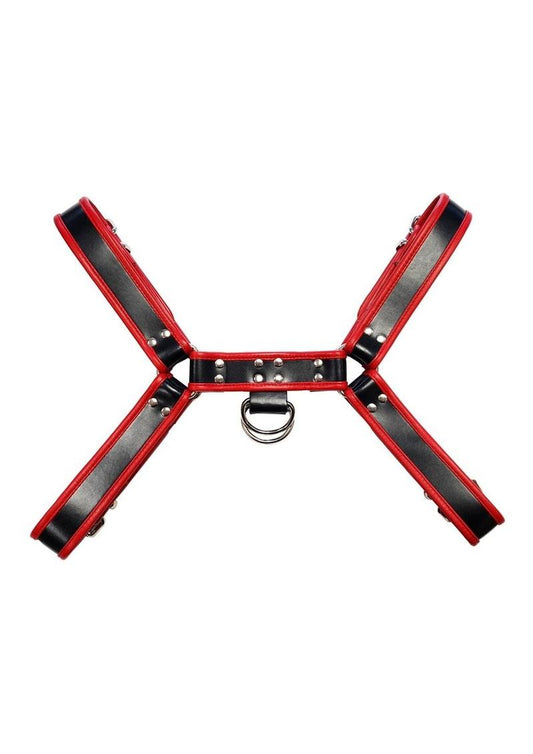 Rouge Over The Head Adjustable Leather Front Harness - Black/Red - XXLarge