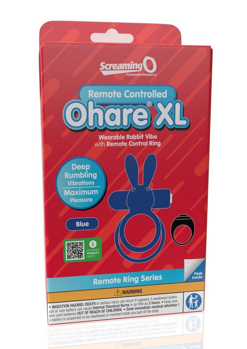 Screaming O Ohare XL Remote Control Rechargeable Silicone Vibrating Cock Ring - Blue - XLarge