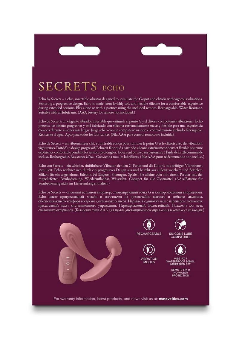 Secrets Echo Rechargeable Silicone G-Spot Vibrator with Clitoral Stimulation - Pink