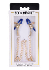 Sex and Mischief Cougar Chained Nipple Clamps - Blue/Gold/Navy