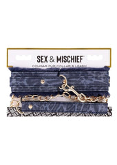 Sex and Mischief Cougar Fur Collar Andamp; Leash - Blue/Gold/Navy