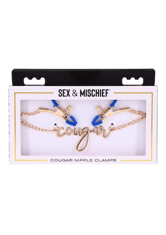 Sex and Mischief Cougar Nipple Clamps - Blue/Gold/Navy