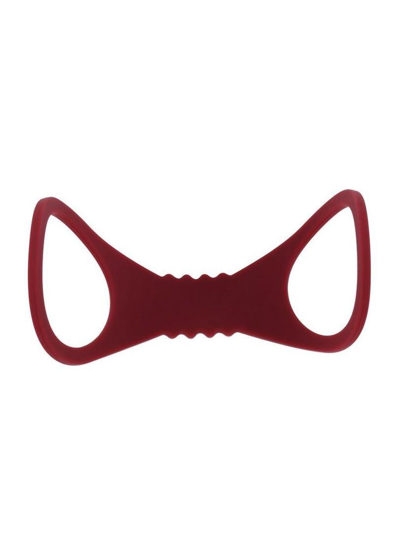 body safe silicone cuffs with stretch burgandy material designed for comfortable bondage sessions