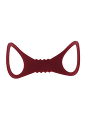 body safe silicone cuffs with stretch burgandy material designed for comfortable bondage sessions