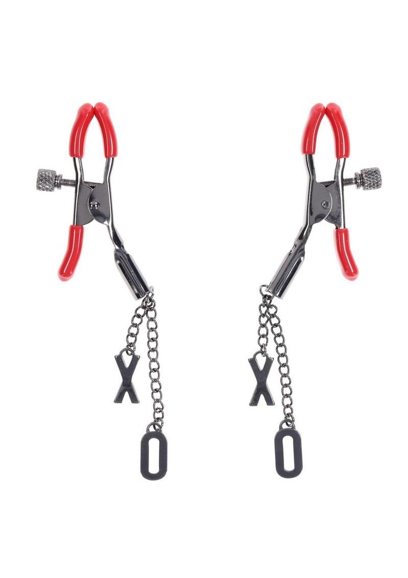 Sex and Mischief Ex's Andamp; Oh's Nipple Clamps - Black/Red