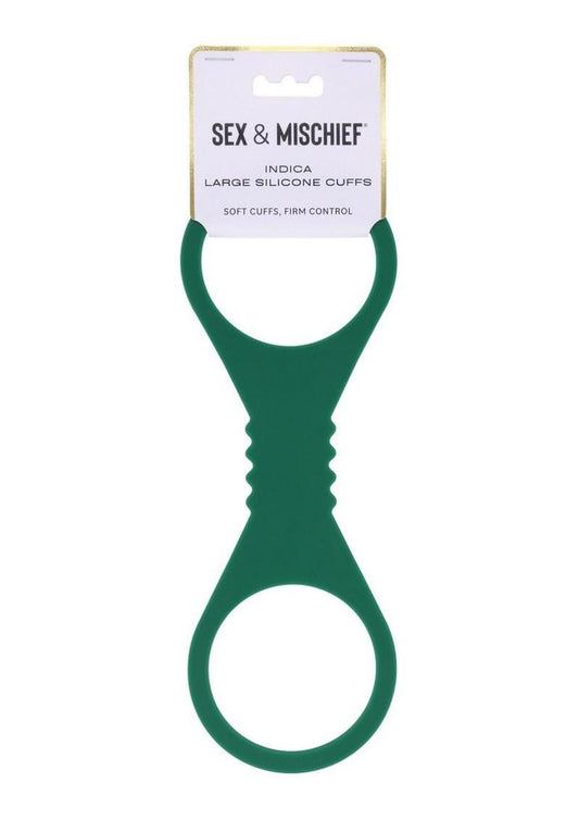emerald green silicone cuffs with flexible stretch design for bdsm restraint play from an online adult toy store offering secure comfortable bondage options