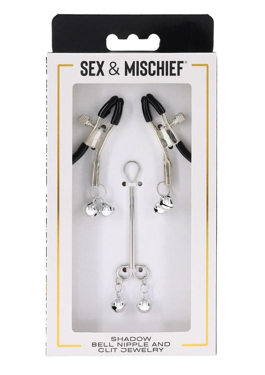 Sex and Mischief Shadow Bell Nipple Clit Jewelry - Black/Silver
