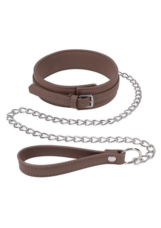 brown silicone collar and chain leash