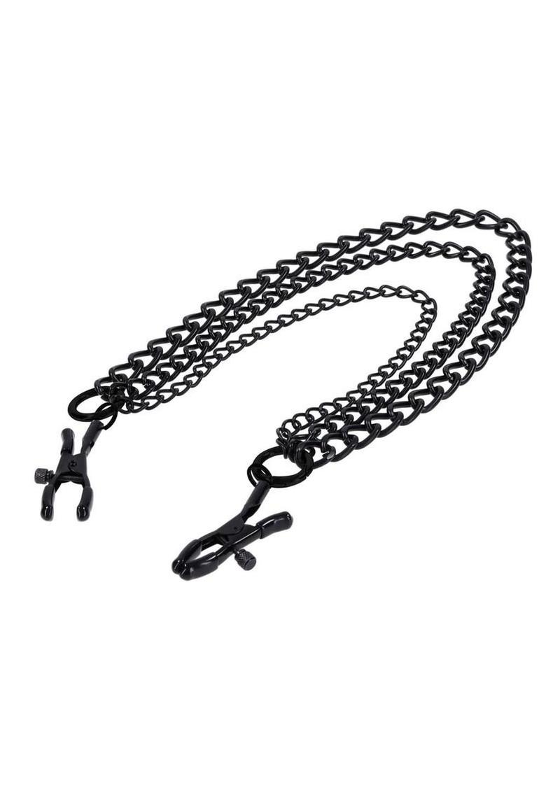 black and silver breast play clamps