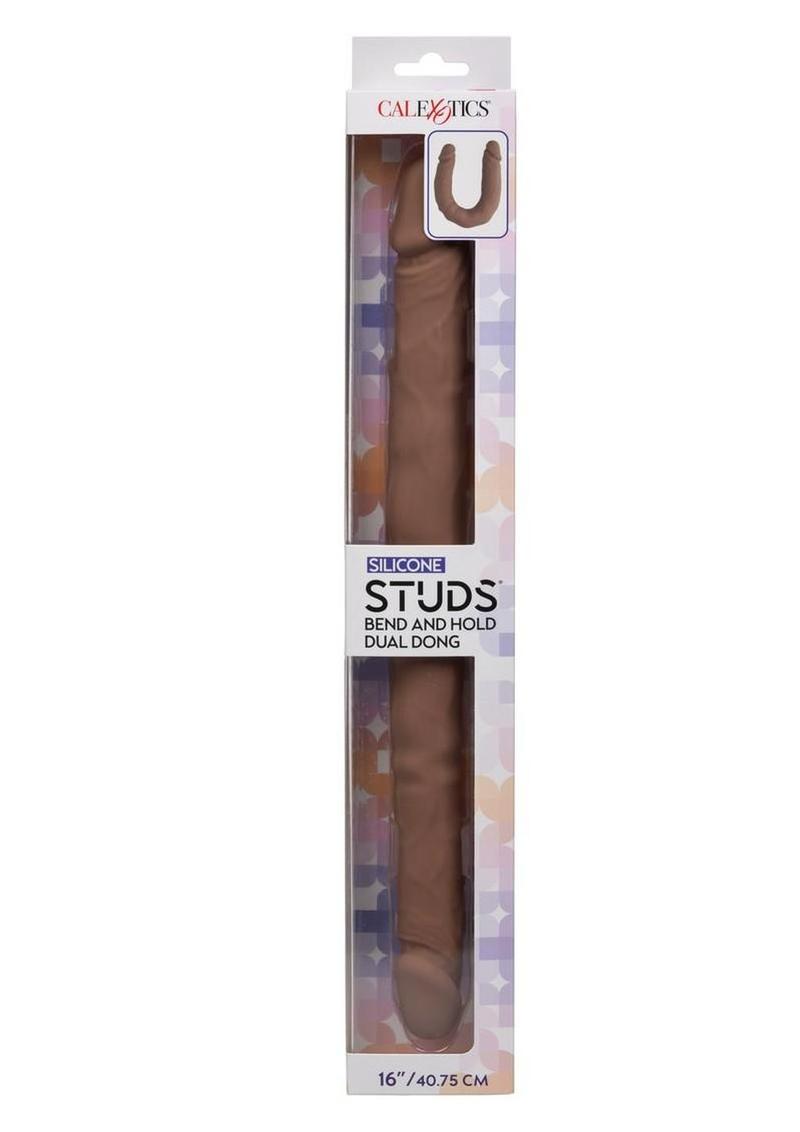 Silicone Studs Bend and Hold Dual Dildo 16 - Chocolate flexible 16 inch silicone dual dildo
