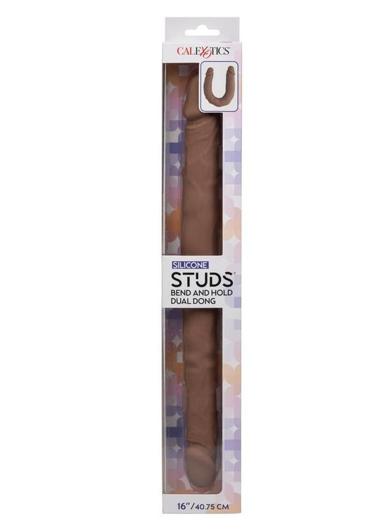 Silicone Studs Bend and Hold Dual Dildo 16 - Chocolate flexible 16 inch silicone dual dildo
