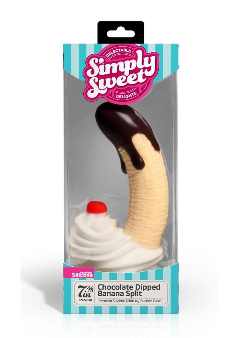 Simply Sweet Chocolate Dipped Banana Split Premium Silicone Dildo - Multicolor - 7.4in unusual sex toys