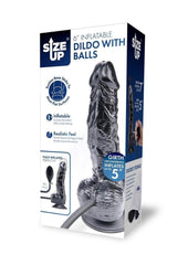 Size Up Ripple Inflatable Silicone Dildo with Balls - Black - 6in