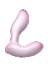Rechargeable silicone vibrator with curved tip for G-spot or anal stimulation and powerful vibration functions