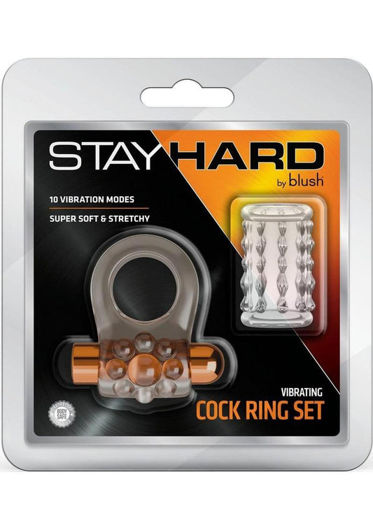 Stay Hard Vibrating Rechargeable Cock Ring Set with Beaded Sleeve - Multicolor