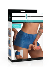 Strap U Booty Shorts Strap-On Harness with Dildo - Blue/Vanilla - Small - 6in