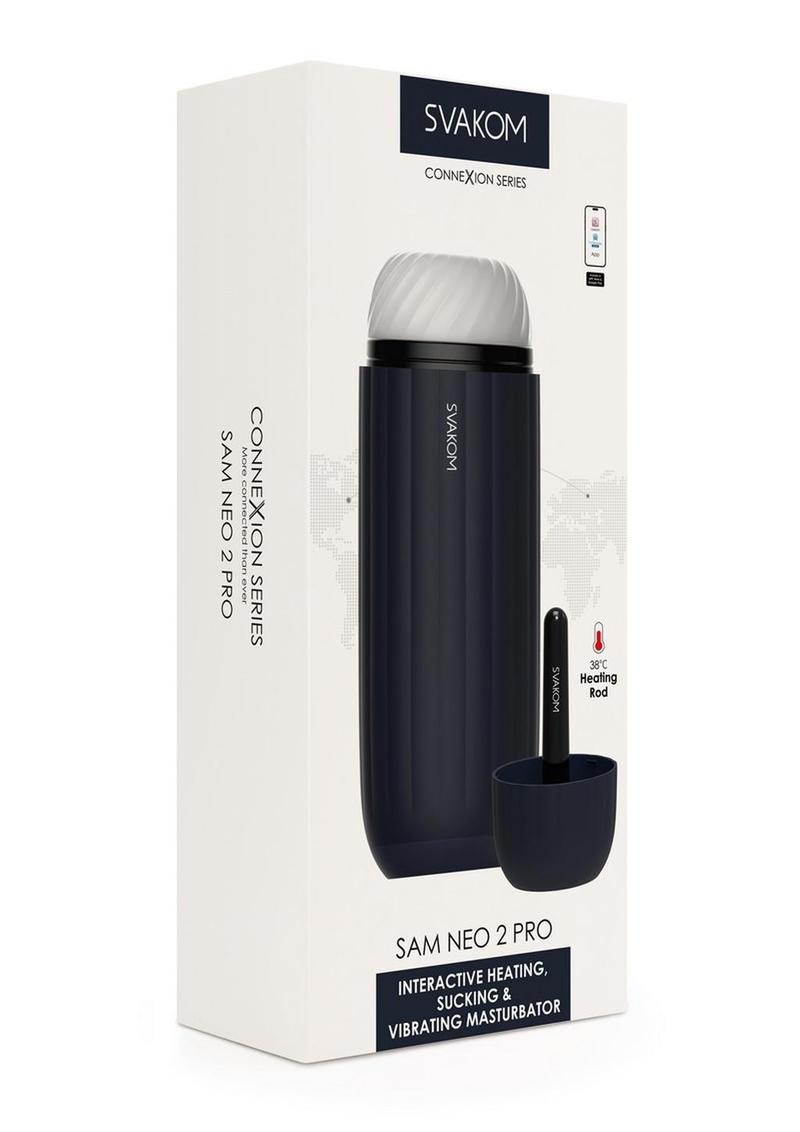 Svakom Sam Neo 2 Pro Silicone Interactive Rechargeable Heating Masturbator - Navy Blue