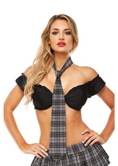 Teacher's Pet Schoolgirl Plaid Tie - Grey