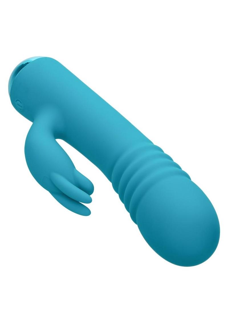 Thicc Chubby Thrusting Tickler Rechargeable Silicone Rabbit Vibrator - Blue