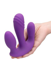 body safe triple pronged vibrator for blended internal and external stimulation