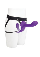 Together Lock-In Dual-Ended Vibrating Rechargeable Strap-On and Harness - Purple - Set