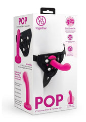 Together Toys Pop Silicone Dildo 5.5in and Harness - Black/Pink - Set