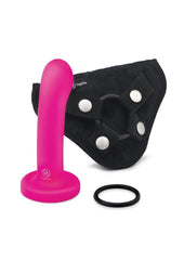 Together Toys Pop Silicone Dildo 5.5in and Harness - Black/Pink - Set