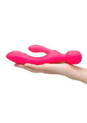 rabbit and wand combo vibrator for clitoral, g spot, and full body pleasure