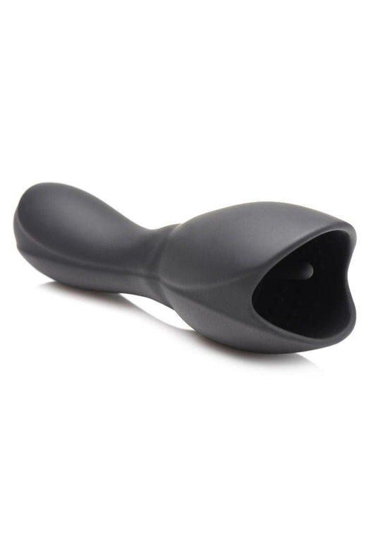 Trinity Men 10x Vibrating Rechargeable Silicone Penis Head Teaser with Urethral Sounds - Black