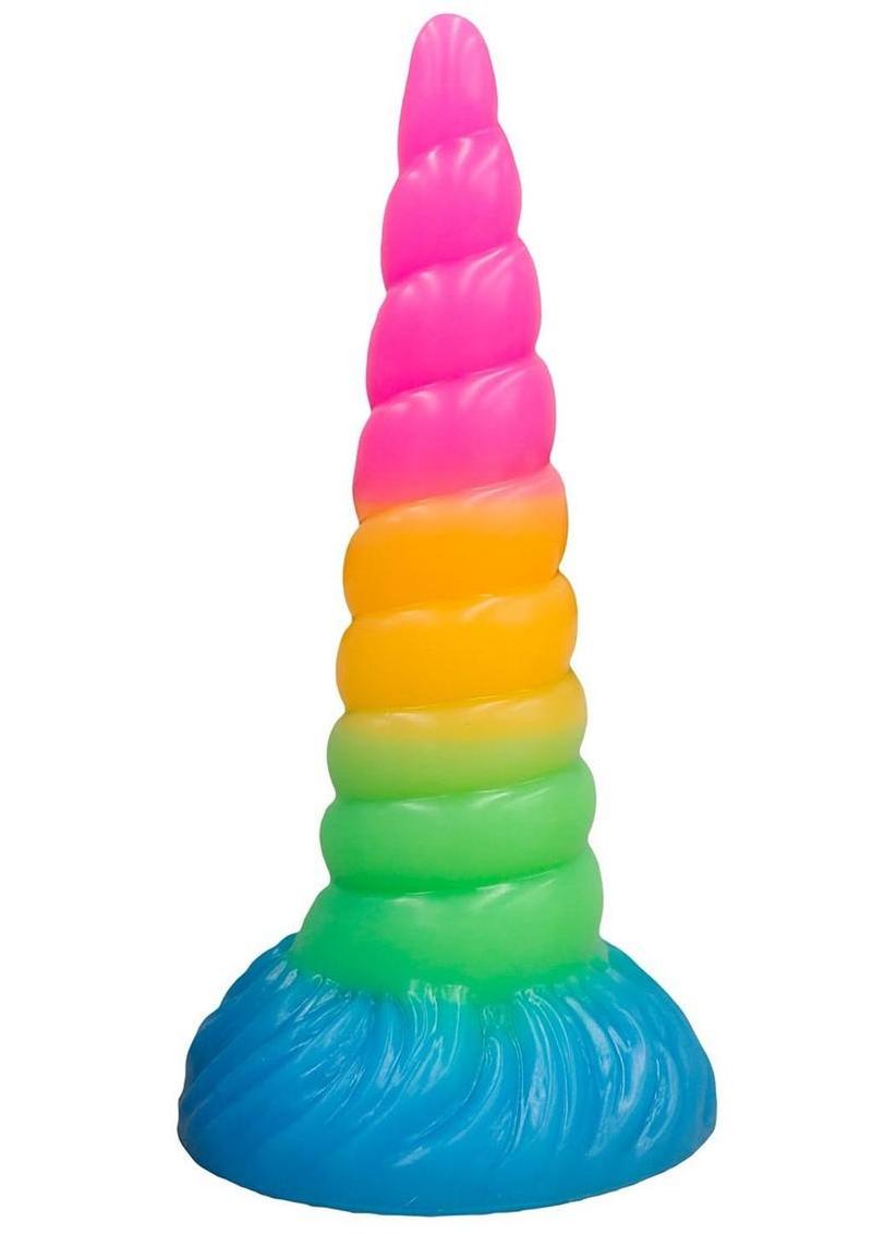 Vac-U-Lock Fantasy Fuckers Celestial Unicorn Horn Glow In The Dark Silicone Dildo - Glow In The Dark/Multicolor