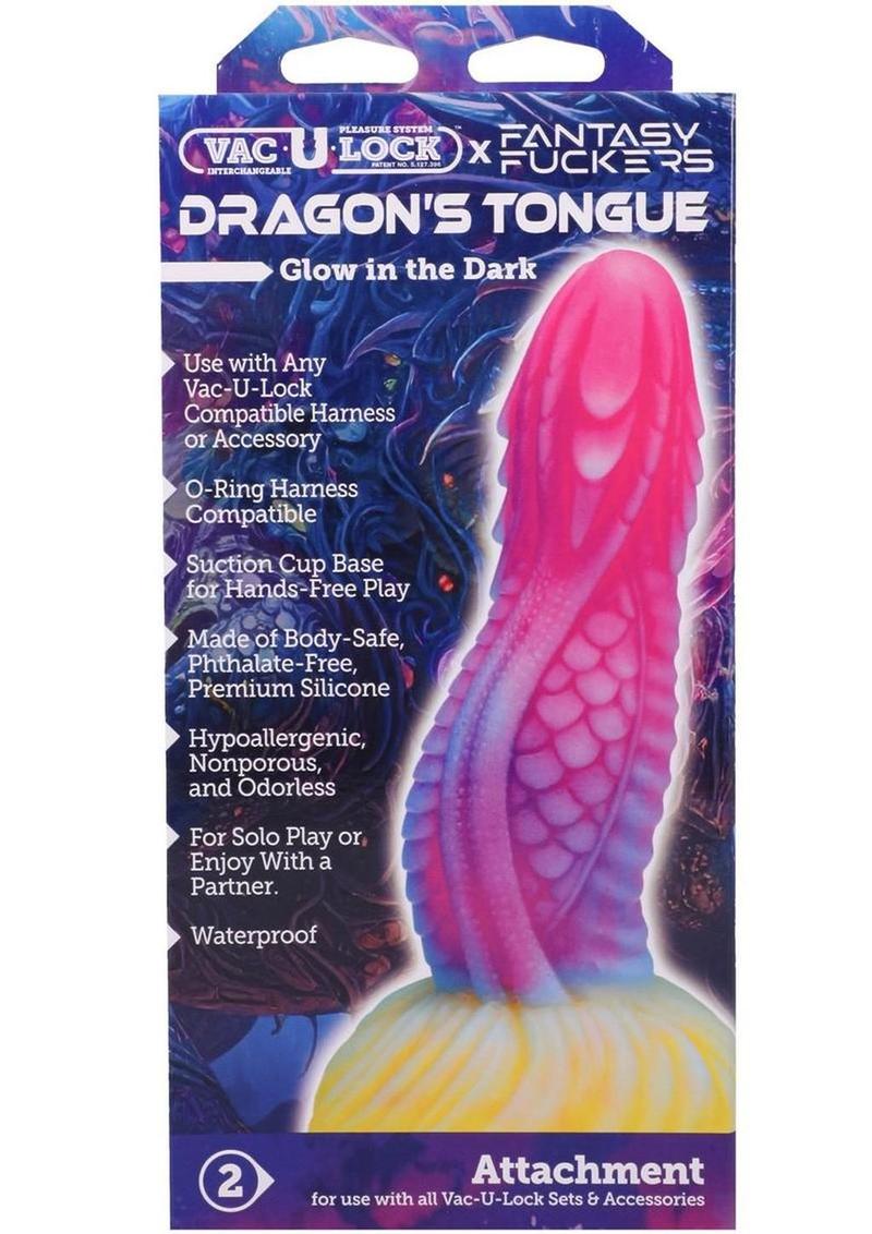 Dragon’s Tongue fantasy dildo glow in the dark silicone textured scales skull tip Vac U Lock compatible body safe erotic adult toy Dark/Multicolor