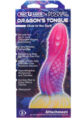 Dragon’s Tongue fantasy dildo glow in the dark silicone textured scales skull tip Vac U Lock compatible body safe erotic adult toy Dark/Multicolor