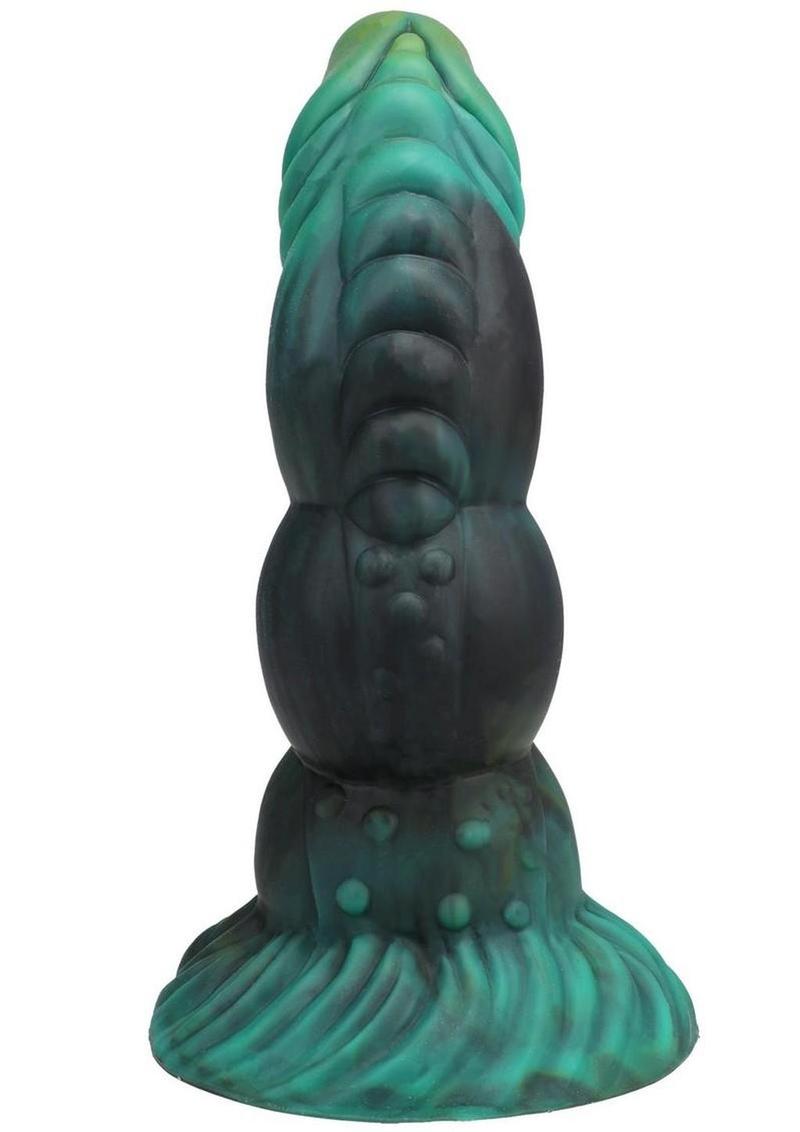 Green serpent silicone dildo with detailed texture waterproof flexible body safe design for deep stimulation and fantasy play