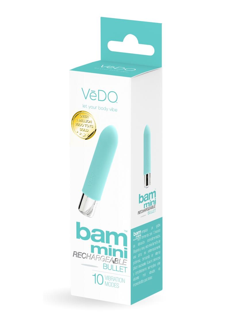 Vedo Bam Mini Rechargeable Silicone Bullet Vibrator - Tease Me - Teal/Turquoise