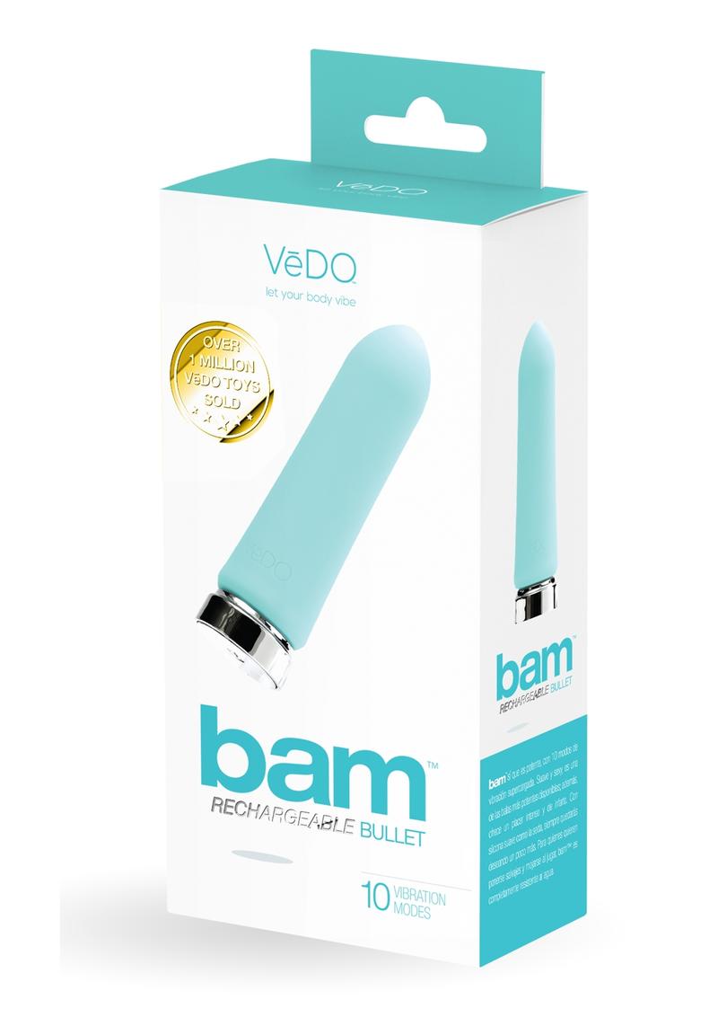 Vedo Bam Rechargeable Silicone Bullet Vibrator - Tease Me - Blue/Turquoise