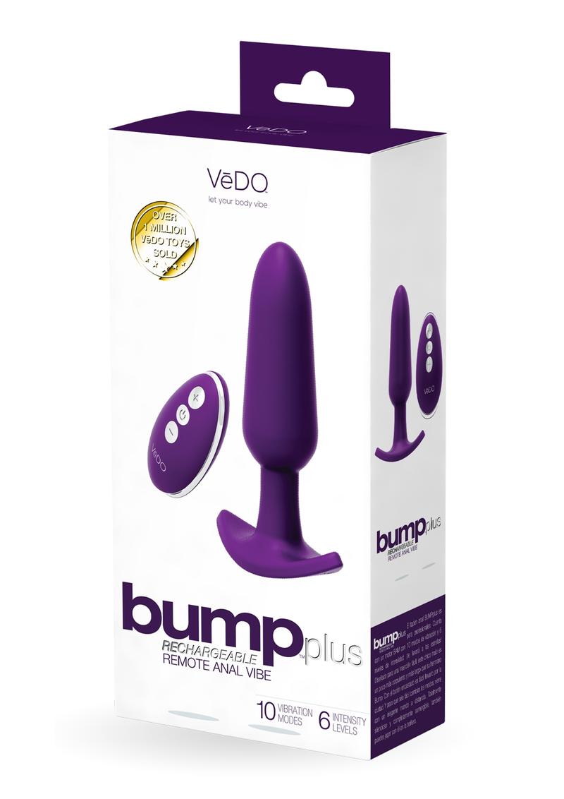 Vedo Bump Plus Rechargeable Silicone Anal Vibrator with Remote Control - Deep Purple/Purple