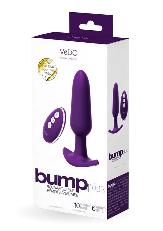 Vedo Bump Plus Rechargeable Silicone Anal Vibrator with Remote Control - Deep Purple/Purple