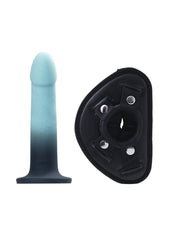Vedo Duo Silicone Dildo with Harness - Blue/Turquoise
