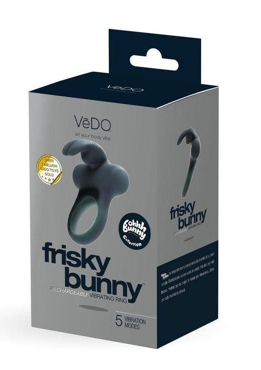 Vedo Frisky Bunny Rechargeable Silicone Vibrating Cock Ring - Black