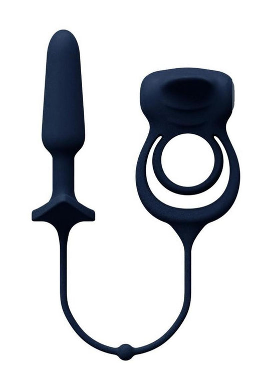 Vedo Humper Rechargeable Silicone Dual C-Ring with Anal Plug - Black - 5in